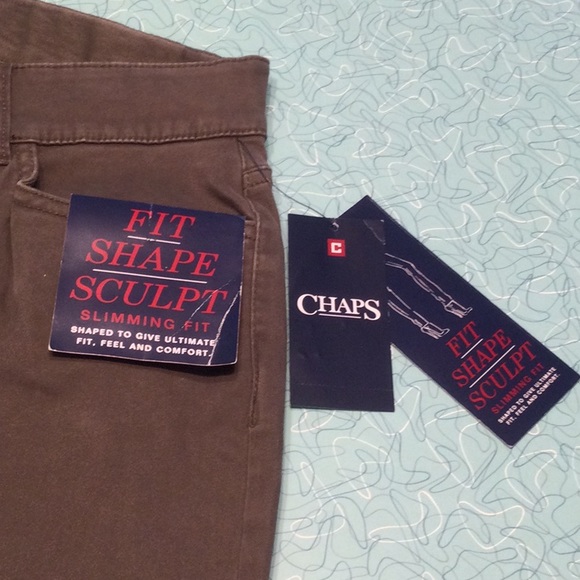 Chaps Mid Rise Comfort Elastic Slim Leg Icon Brown Stretch Fabric - Picture 4 of 6